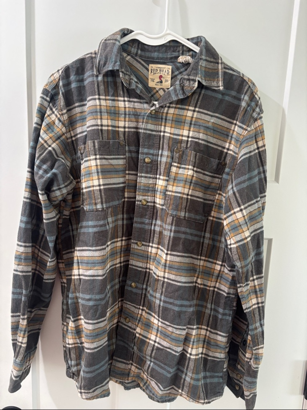 RedHead Men's Gray and Blue Plaid Button-Down Shirt
